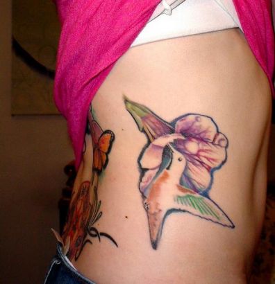 Tattoo Hummingbird On Side Stomach